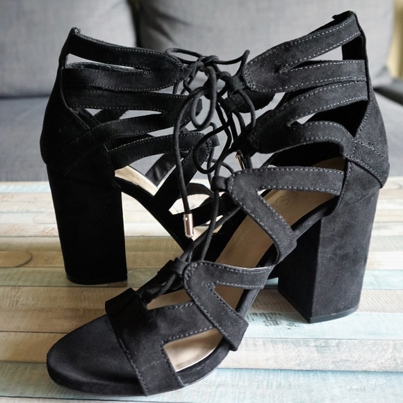Bershka Shoes - Black Vegan Suede High Heel Strappy Sandals 7.5